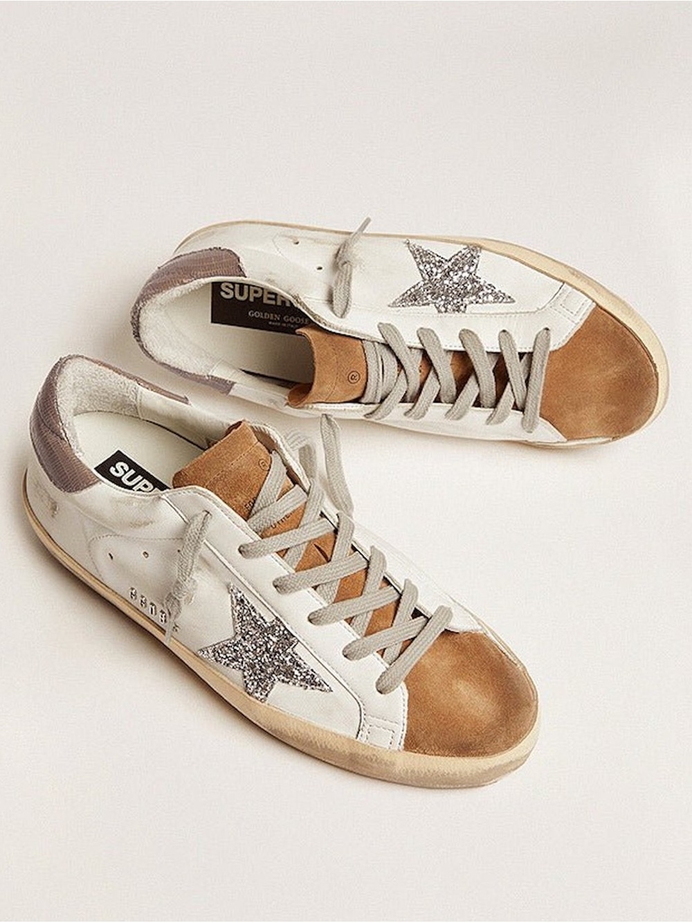Golden Goose Superstar Suede Glitter Star White & Tobacco Sneakers